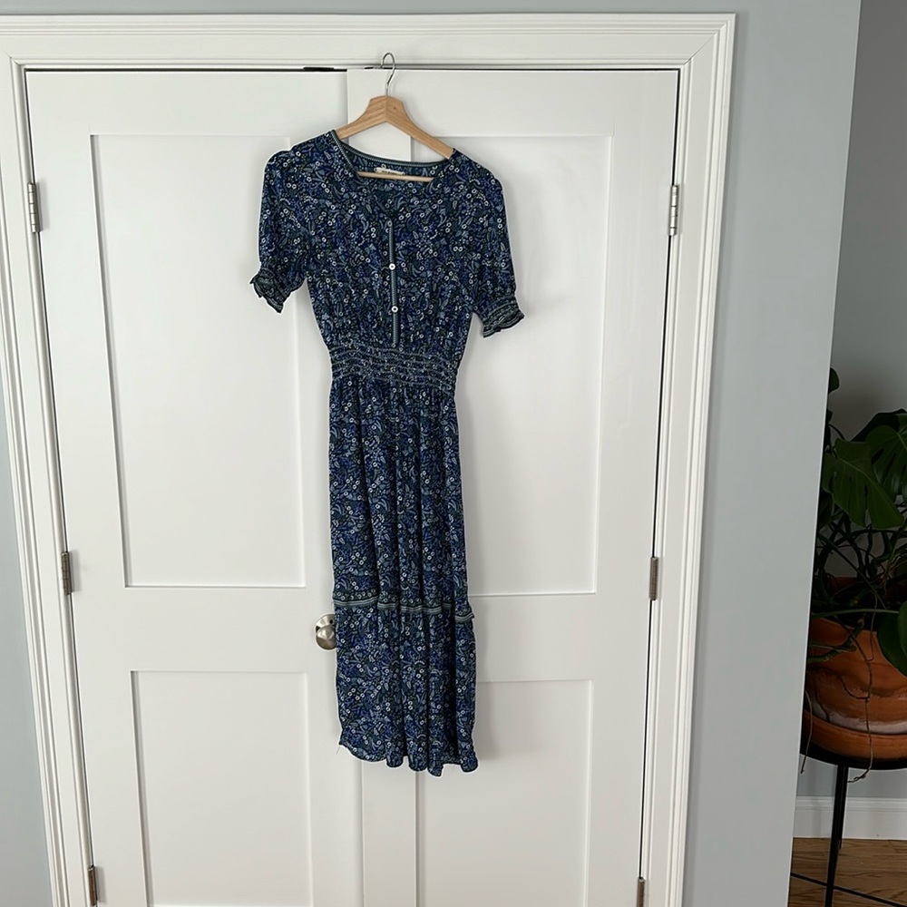 Blue floral maxi peasant dress